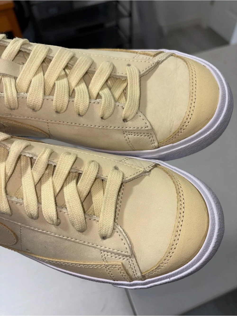 Nike Women’s High-Top Sneakers in Pale Yellow and White